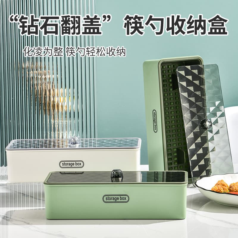 Novo porta-talheres estilo chinês com tampa, caixa de armazenamento para colheres, porta-talheres doméstico com drenagem