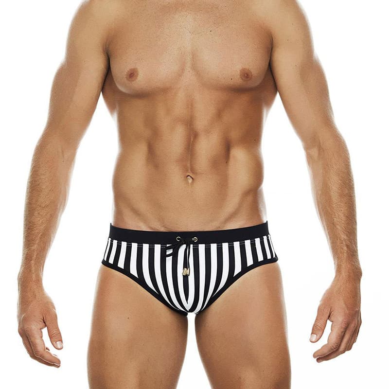 UXH novo estilo cuecas masculinas listrado impresso Design elástico ajuste tecido meninos roupa de banho piscina terno