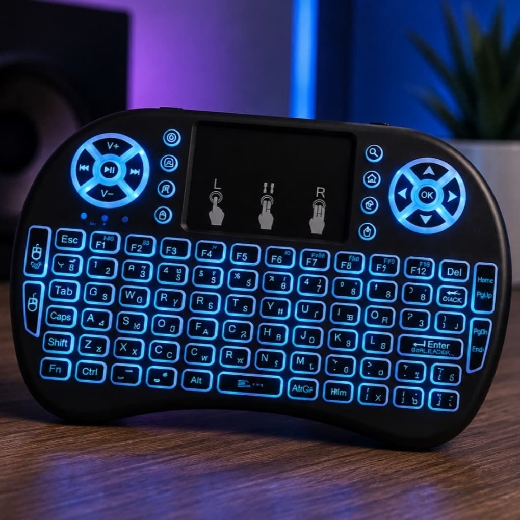 Mini Teclado Sem Fio 2.4GHz com Touchpad e LED | Controle para Smart TV, TV Box, PC e Notebook | Recarregável
