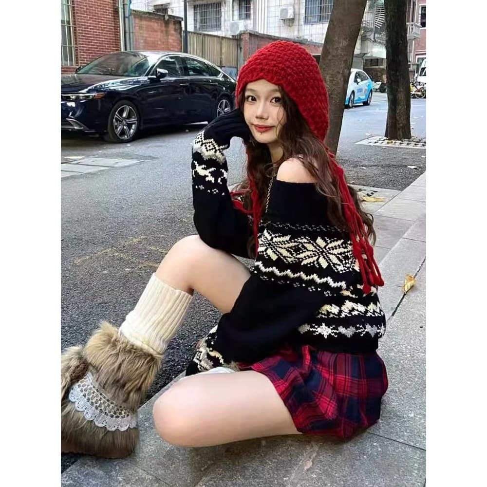 Chapéu Baotou de viagem quente vinho vermelho borla Baotou feminino outono inverno proteção de ouvido mostrar rosto pequ