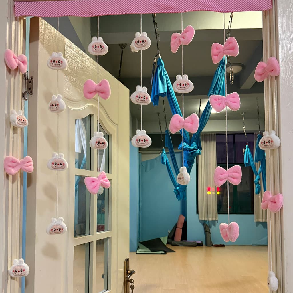 Bonito coelho rosa coração haste cortina estilingue cortina de armário cortina pequena cortina curta estudante cama cort