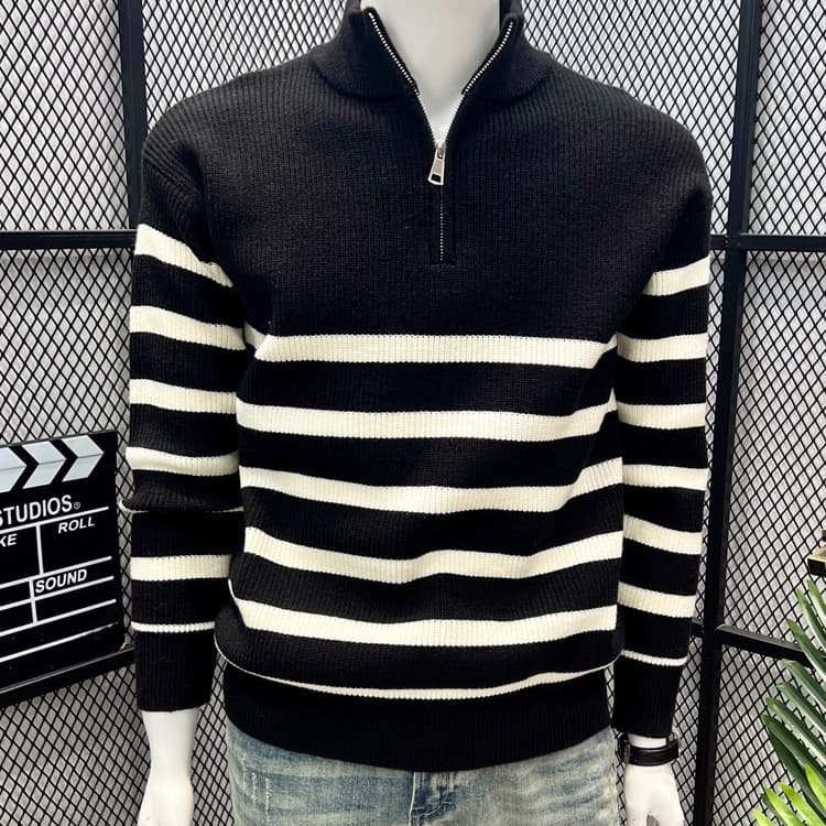 Estilo na moda inverno preguiçoso Retro marca zíper japonês listras contraste estilo americano preto branco jaqueta de m