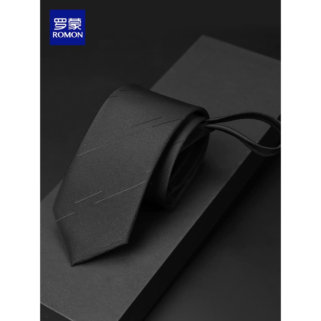 Lomon gravata estreita preta masculina estilo zíper versão coreana 6cm listras de negócios sem nó casamento noivo gravat