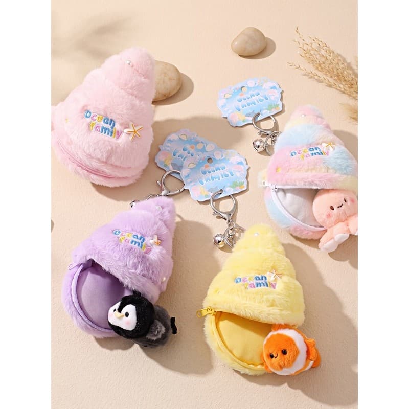 Concha ninho pingente de pelúcia oceano concha boneca chaveiro menina mochila pingente cura All-Match acessórios