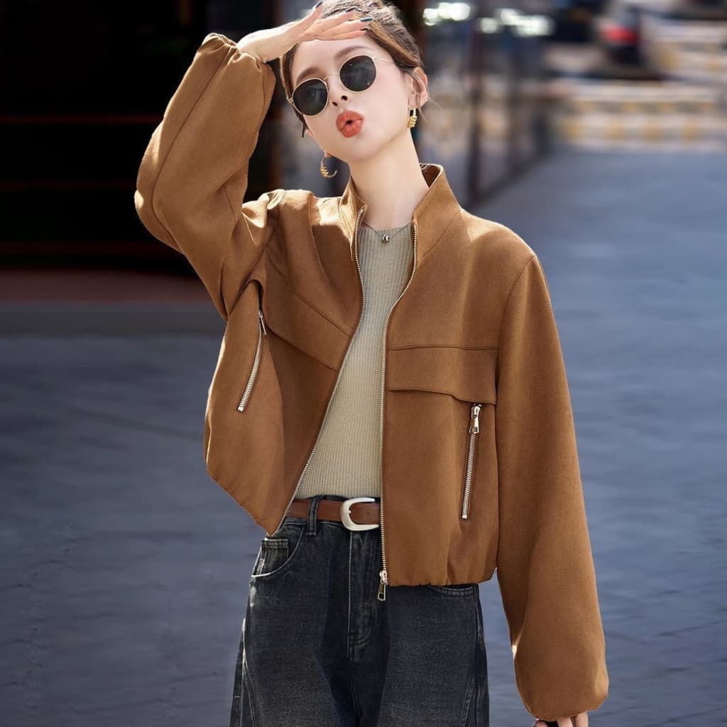 Moda jaqueta primavera outono 2026 gola jaqueta feminina pequeno simples Commuter Casual solto All-Match jaqueta superio