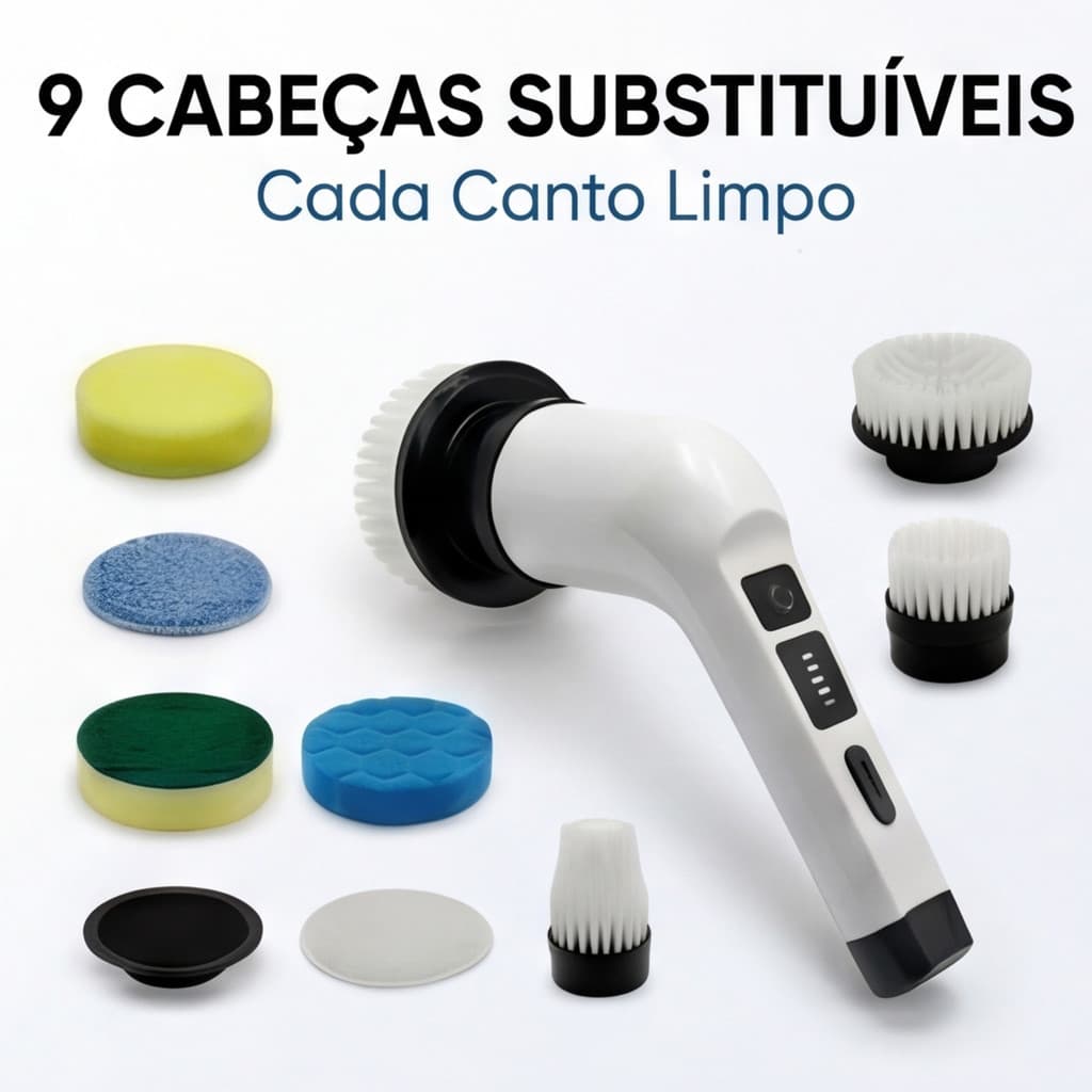 Escova Limpeza Elétrica Sem Fio 9 em 1 Esfregão 25W Recarregável Multiuso