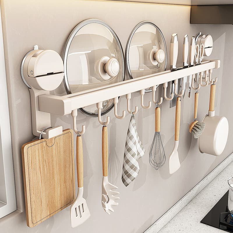 Haste de suspensão de cozinha sem perfuração, estilo multifuncional, instalação de parede, espátula, colher, estilo prát