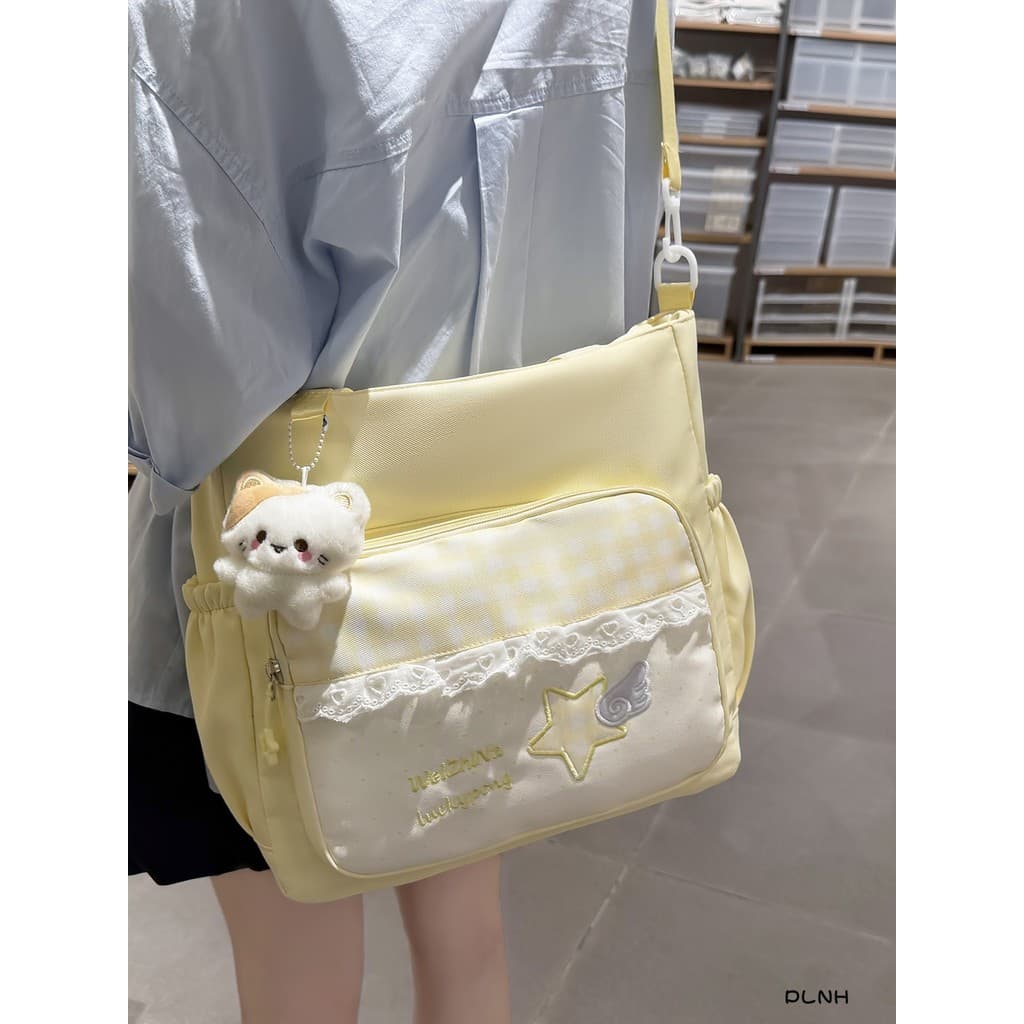 PLNH novo estilo bonito xadrez saco do mensageiro feminino estudante simples classe bolsa masculino grande capacidade à