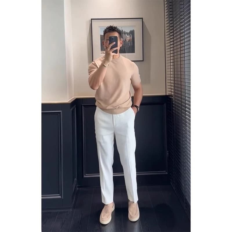 Verão estilo fino Drape High-End calças brancas maduras estáveis calças de comprimento no tornozelo mais magro olhar cal