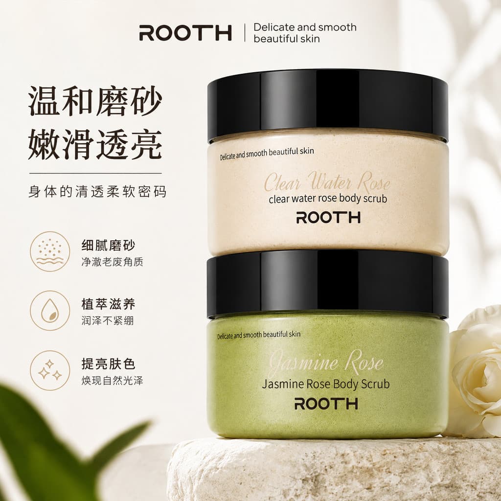 R ROTCH Jasmim Rosa Esfoliante Corporal ROOTH Água Clara Rosa Esfoliante Corporal Hidratante Transparente Bonito