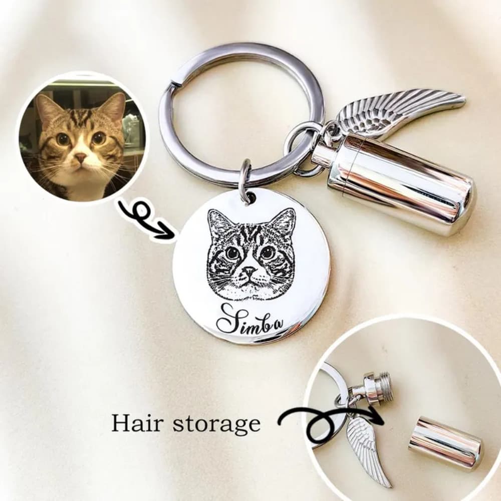 Chaveiro de Aço Inoxidável com Fotos Gravadas de Gato e Cachorro como Chaveiro Comemorativo CA3D