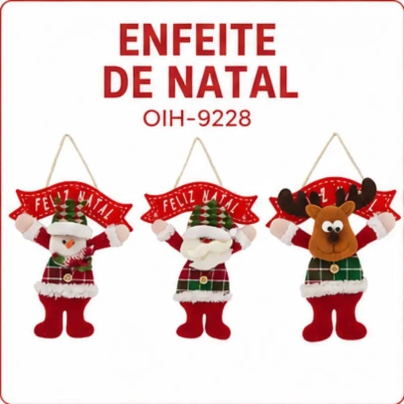 Trio Mágico Natalino Premium com Personagens Decorativos para Pendurar 32cm – OIH-9228