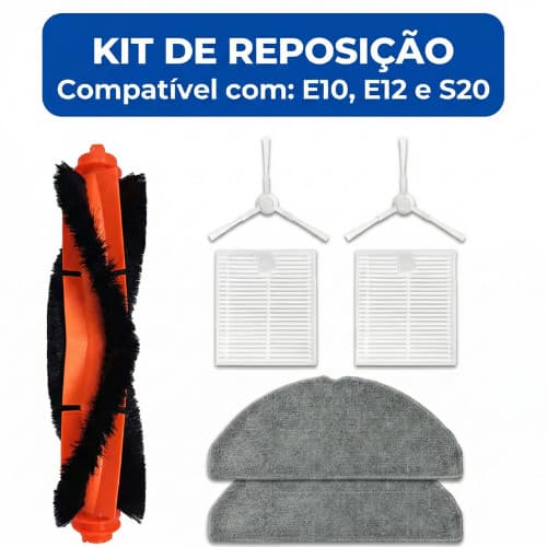 Kit Acessórios para Robô Aspirador Compatível com E10 E12 E10C S20 Filtro HEPA Mop Escovas