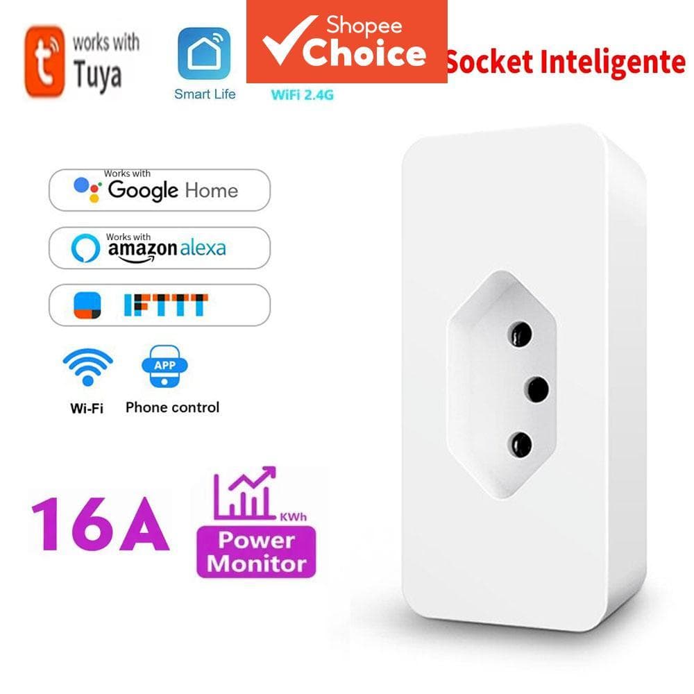 Plugue inteligente Tuya WiFi 16A AXUS padrão brasileiro, monitoramento de energia, tomada inteligente, controle por voz,