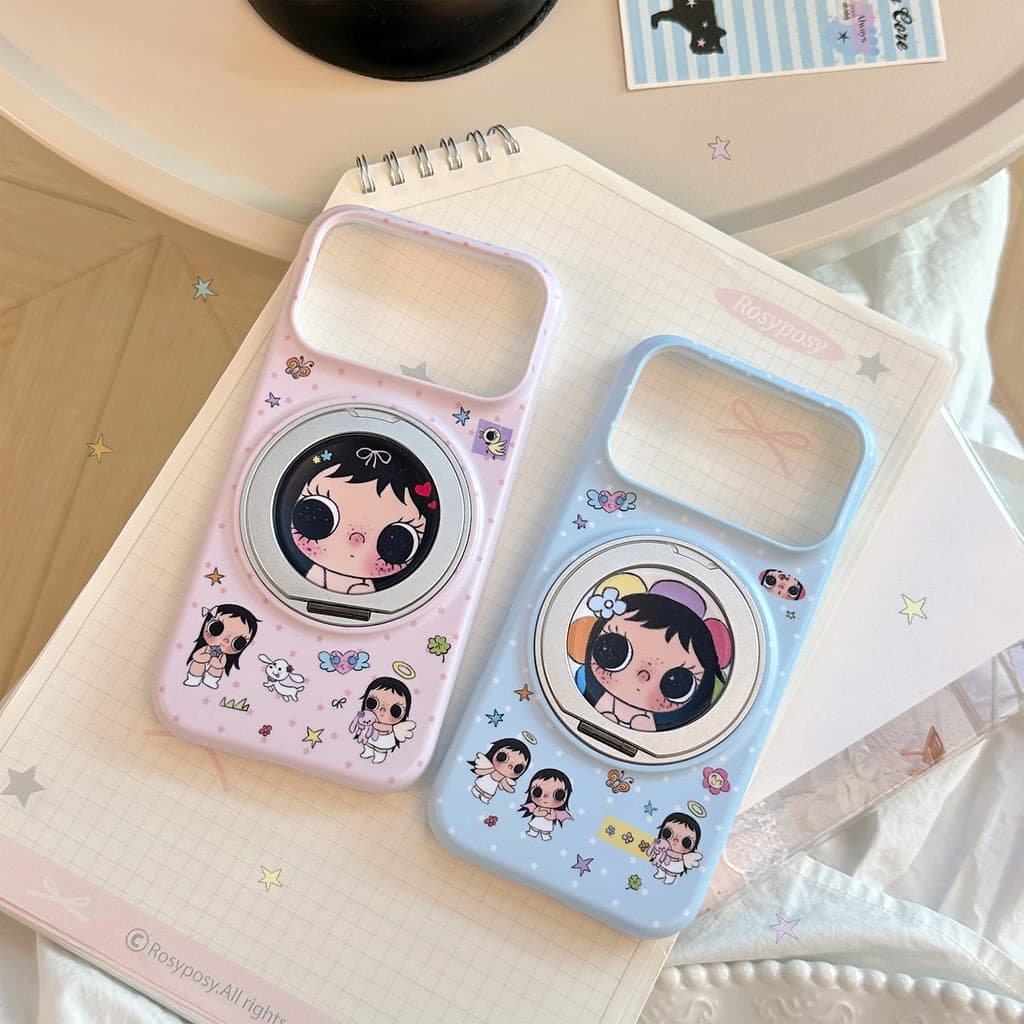Suporte giratório magnético para menina fofa adequado para capa de telefone Apple 17pm iPhone16 fosco 18 pontos de bastã