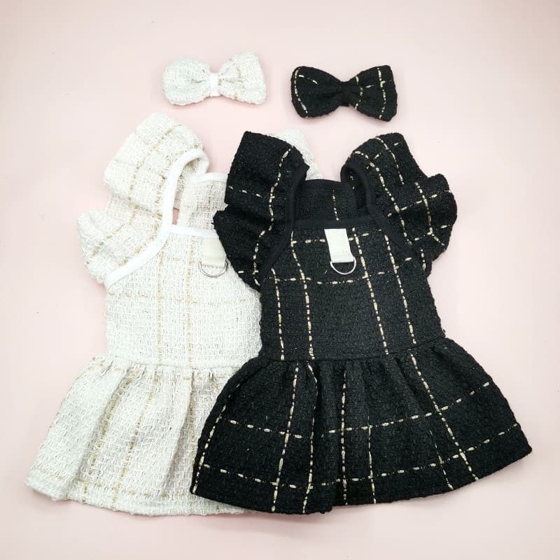 Roupa para Cães Shitzu, Saia com Mangas Flutuantes para Cães, Vestido Branco e Preto para Teddy, Conjunto de Corsage par