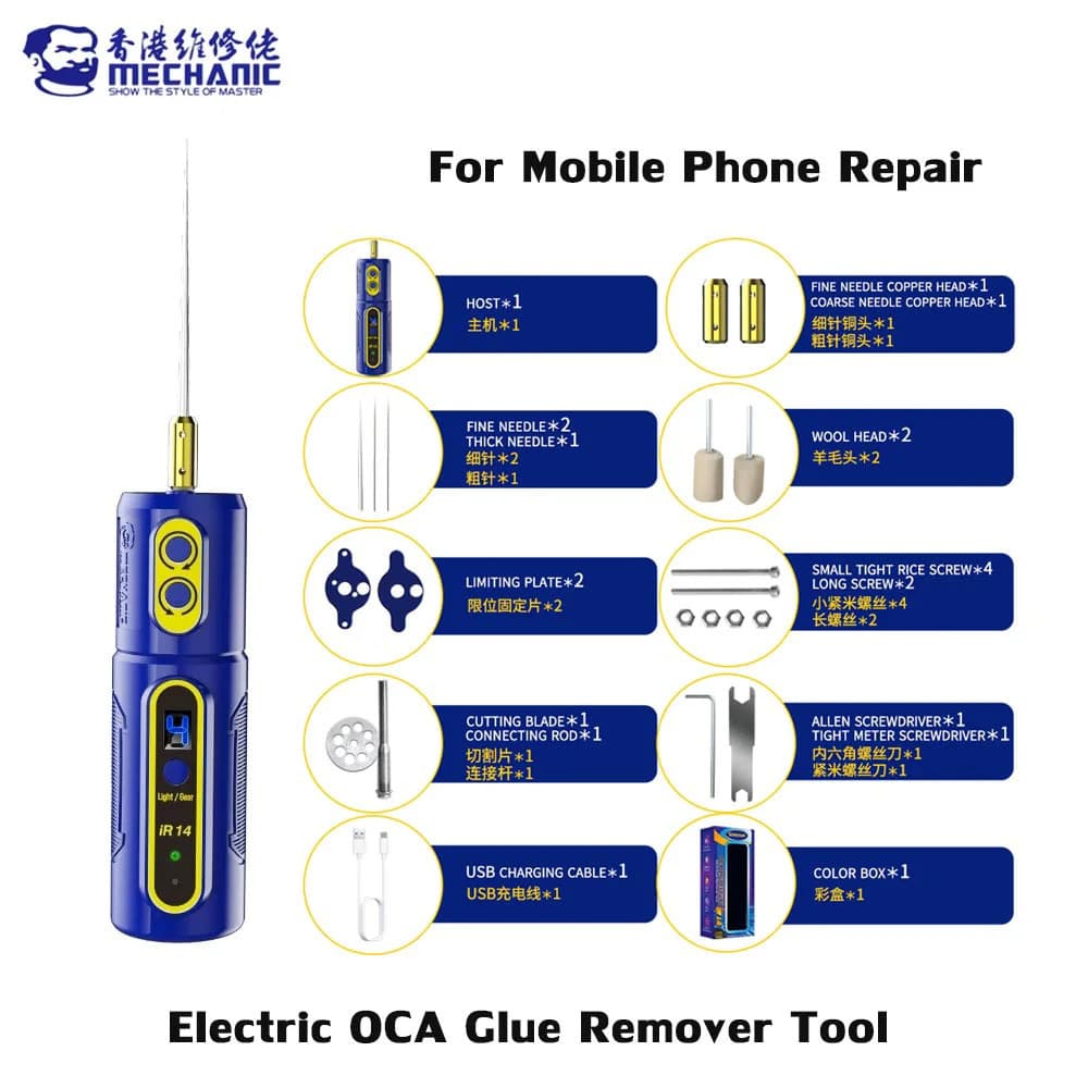 MECHANIC IR14 Removedor Multifuncional De Cola OCA Elétrica Com Luz Verde De Pó Para Remoção De Telefone Celular