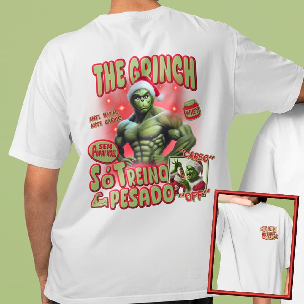Camiseta De Treino Natal Maromba Grinch Papai Noel Só Treino Pesado Camisa Unissex Grinch Academia