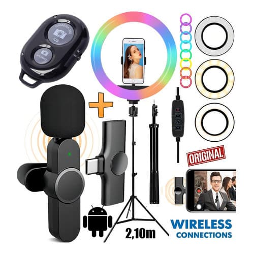 Tripé Pedestal Celular Microfone Wireless Tipo C Android