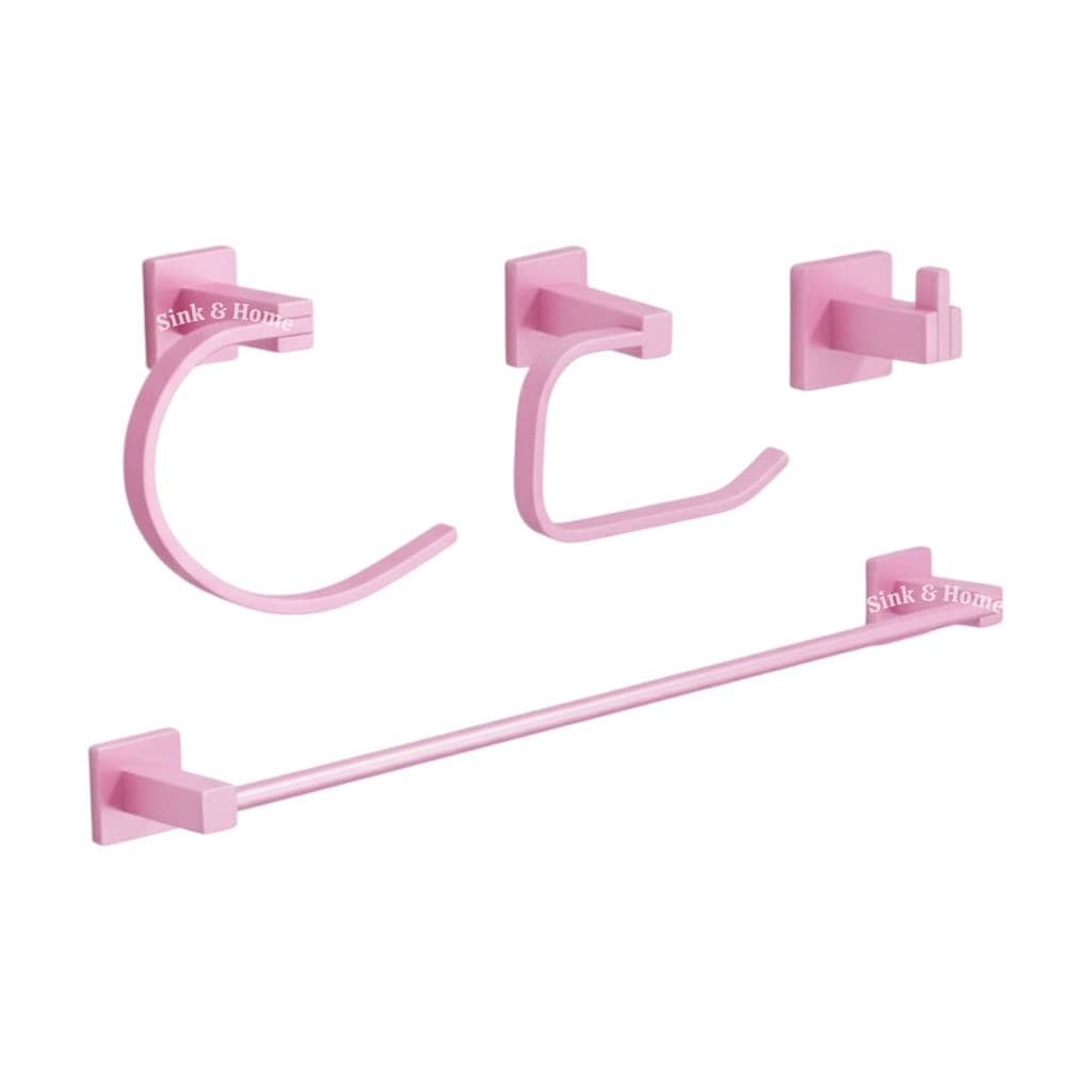 Kit de Banheiro Metal Rosa Toalheiro 58 CM Rosa Banheiro Papeleira Cabide Rosa Saboneteira