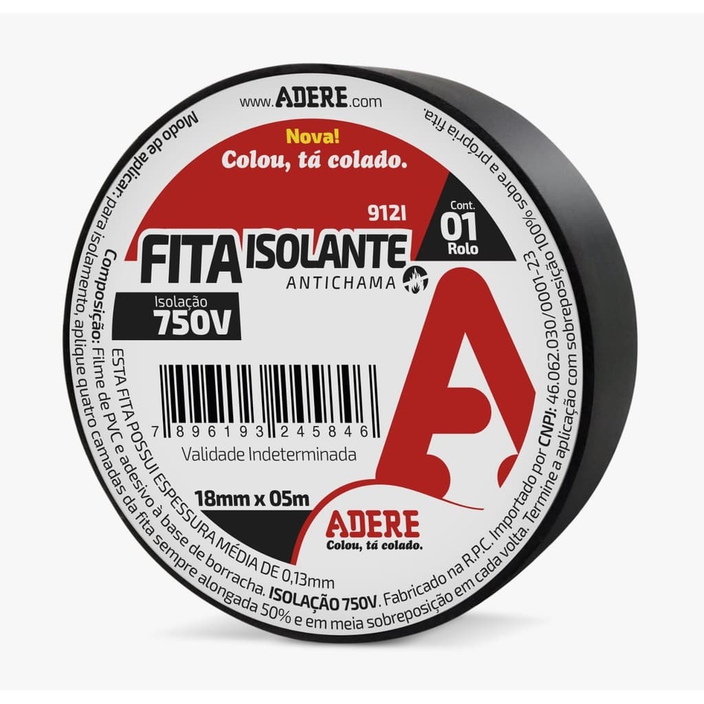 FITA ISOLANTE PRETA ADERE 18MMX5M REF 912i