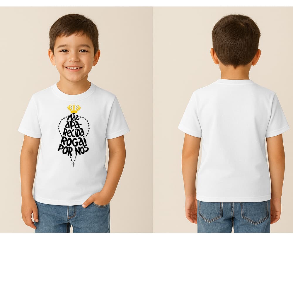 Camiseta Infantil Nossa Senhora Aparecida Unissex – Moda Católica –  Tamanhos 4 a 14