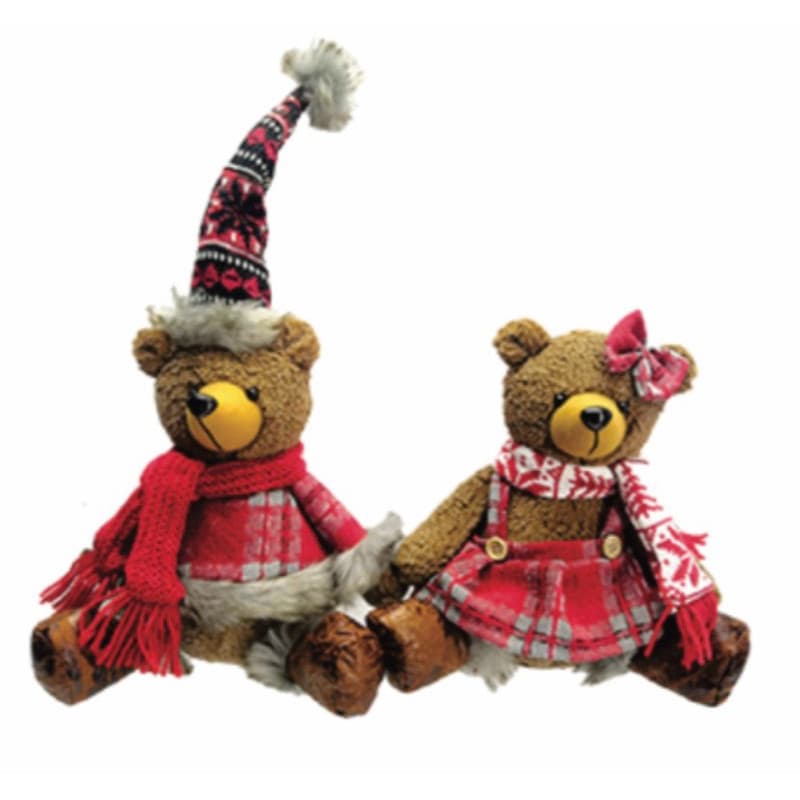 Kit 2 Ursos de Pelúcia 30cm Natalinos Rústicos Casal Xadrez Decoração de Natal