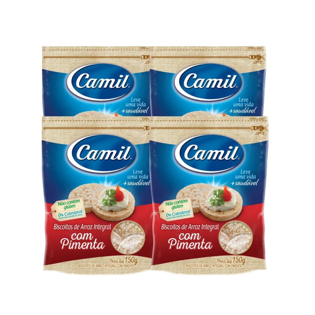 Biscoito de Arroz Pimenta Camil 4x150g Sem Glúten