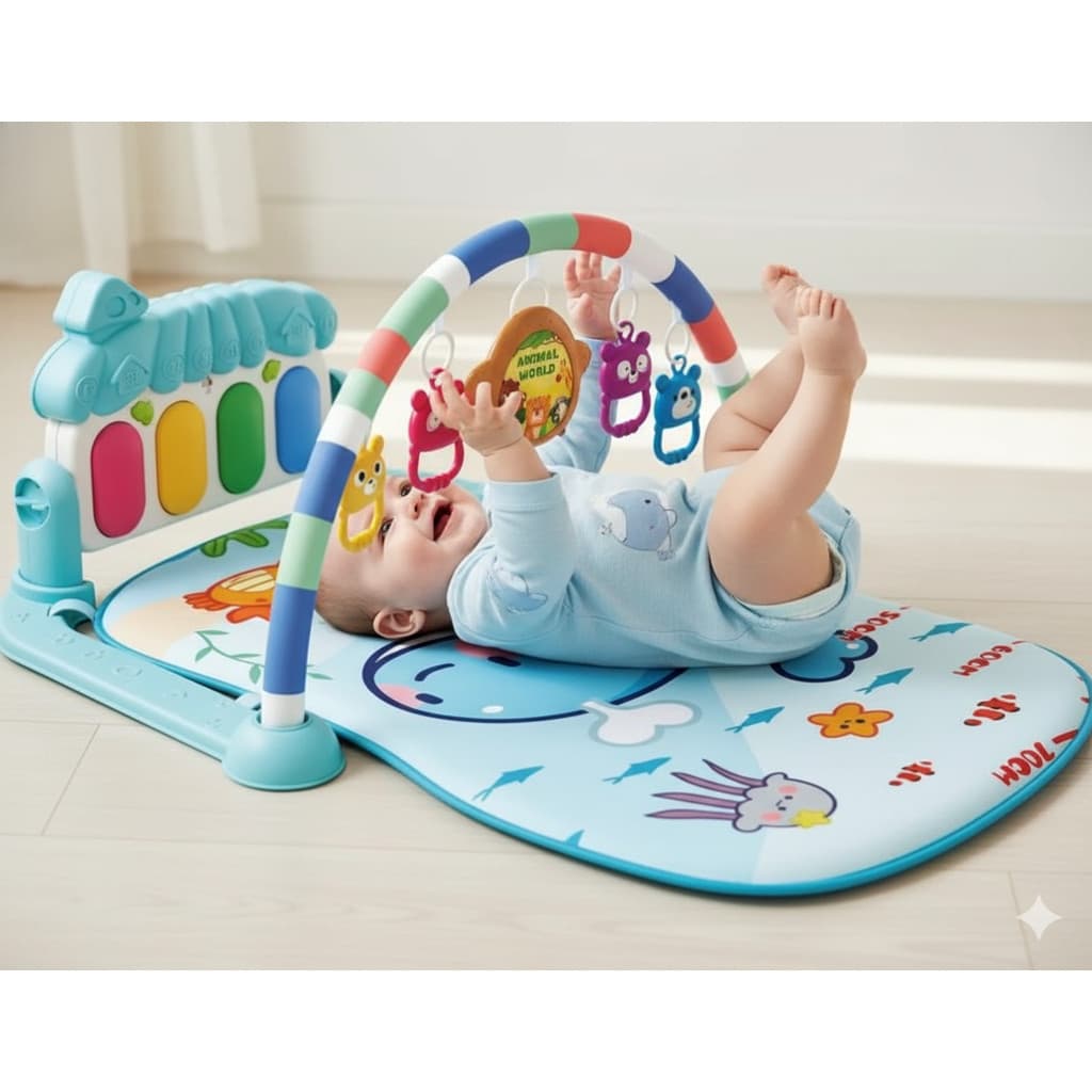 Tapete Musical Bebê Atividades Educativo Piano Interativo Azul Confortável Desenvolvimento Sensorial