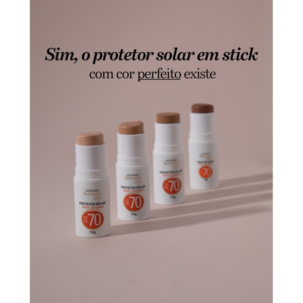 Protetor Solar Stick com Cor Ultraleve FPS 70 e Efeito Matte 7,5g Odorata