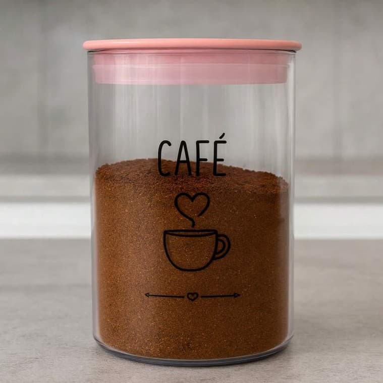 Pote para Café Transparente 1000ml Decorado Hermético Vedação