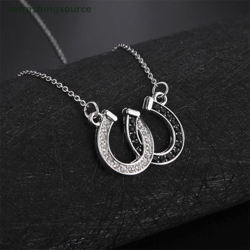 [T & B] Colar Com Pingente De Sapato De Cavalo De Cristal Em Forma De U Ferradura Dupla De Strass Para Mulheres Joias De