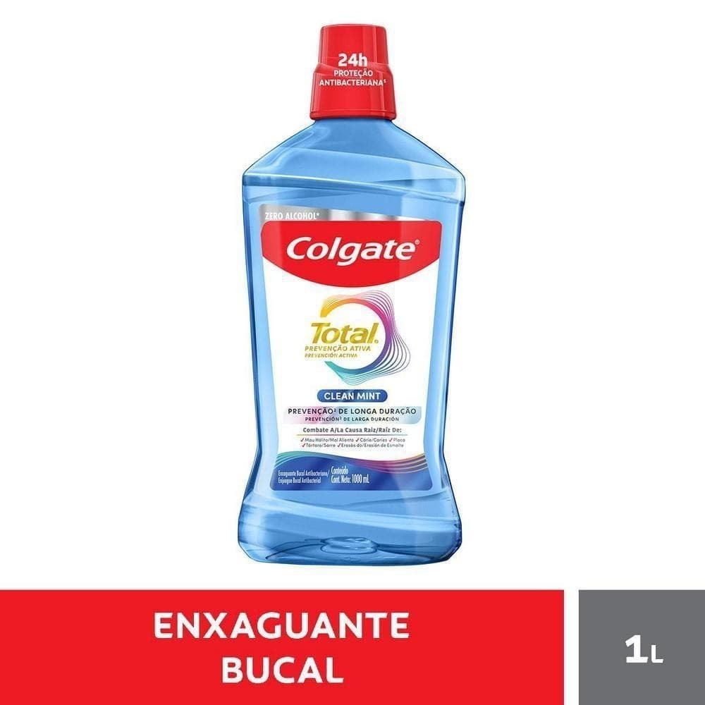 Enxaguante Bucal Colgate Total 12 Clean Mint 1L – Hálito Refrescante e Proteção Contra Germes 1000 ML