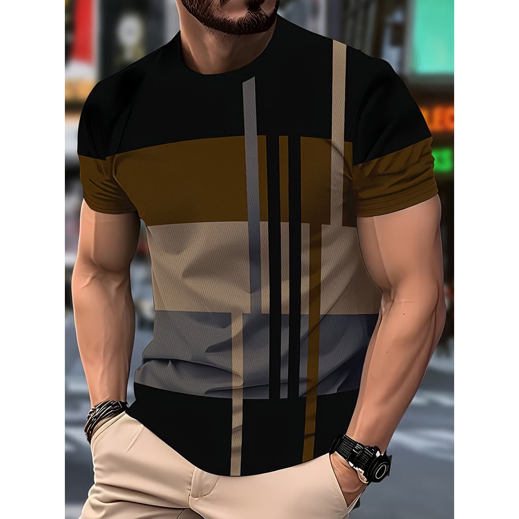 Camiseta Masculina Novidade-Bege Ousado , Marrom , Preto , Cinza , Branco Color Block Design-Roupa Diária E Formal-Fashi
