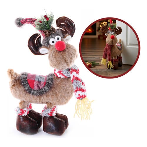 Boneco Rena Peso De Porta Natal Decoração 27cm Natalino Marrom-claro