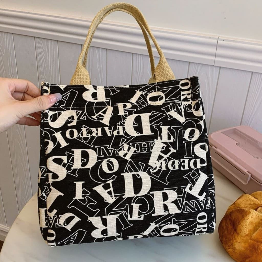 Bolsa de lona elegante estilo europeu americano, trabalho com arroz, lancheira, lancheira, passeio com bebê, mão, bolsa