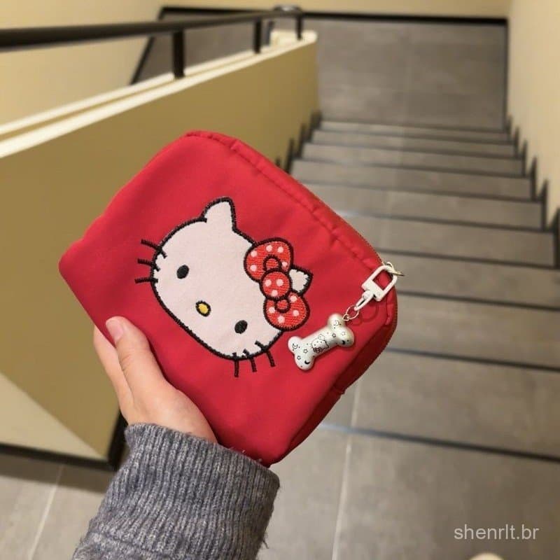 Bolsa Cosmética Red Kitty-Pequena De Viagem Para Maquiagem , Canetas E Itens Essenciais , Fofa Durável