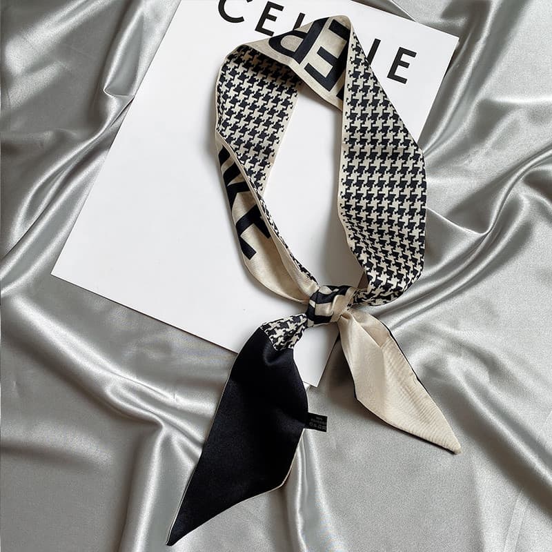 Houndstooth tira longa pequeno lenço de seda temperamento dupla face gravata saco alça fita Streamer carta decoração peq