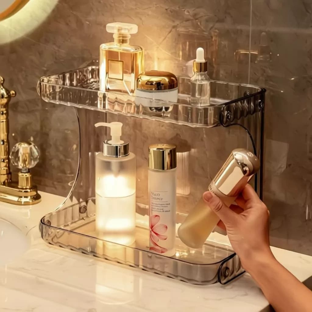 Organizador Prateleira Diamante Acrílico Porta Maquiagem Beleza linhas