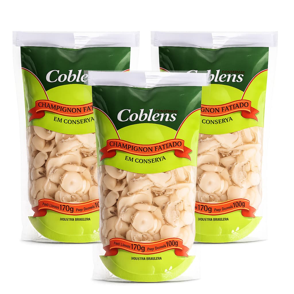 Kit 3 Cogumelo Champignon Fatiado Em Conserva Coblens Sache 100g Drenado