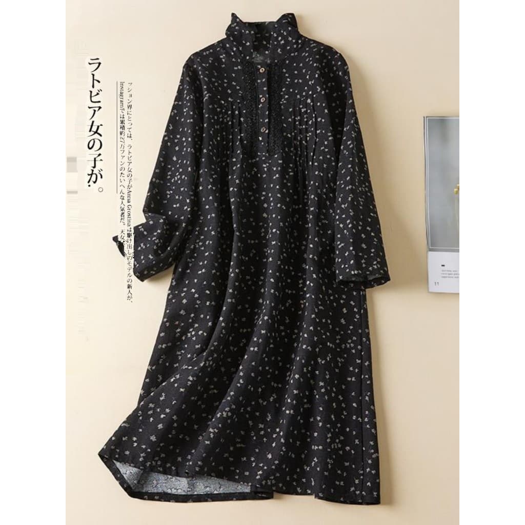Renda costura algodão linho Floral feminino Retro lapela Breasted órgão plissado doce idade-reduzindo camisa longa saia