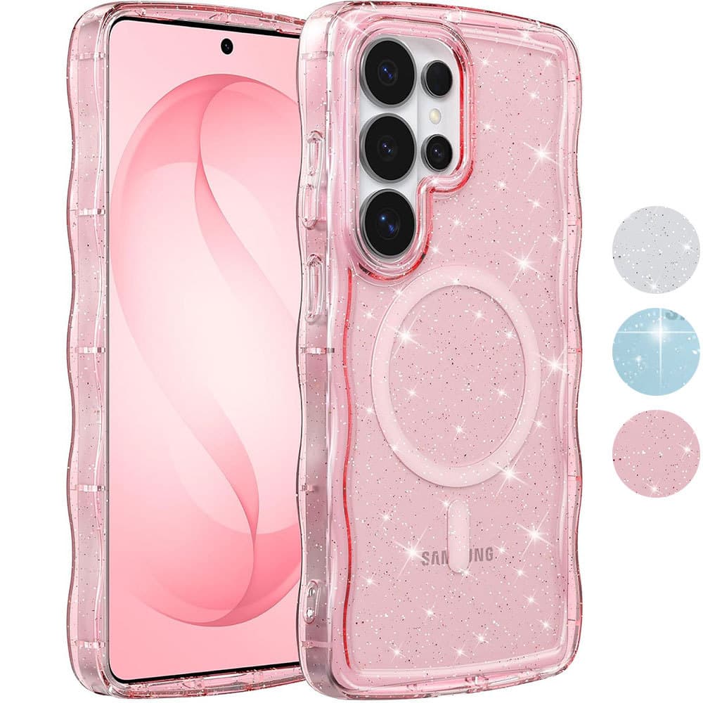 Meninas Bonito Caso Magnético Para Samsung Galaxy S26 Ultra/S26 Plus , Brilhante Bling Glitter Encaracolado Ondulado Qua