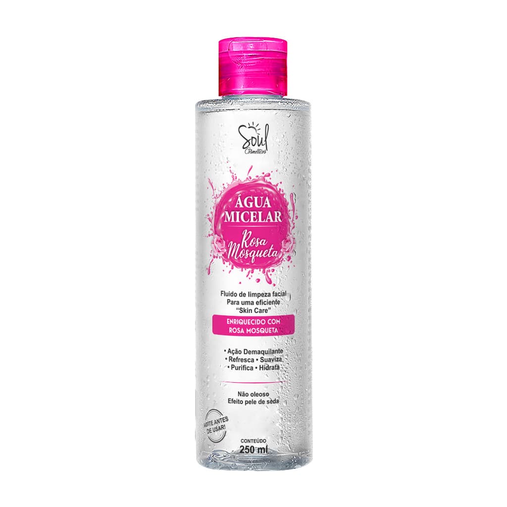 Água Micelar Rosa Mosqueta Soul 250ml Ação demaquilante Purifica Hidrata