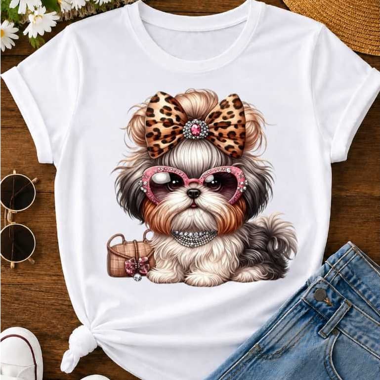 Camiseta Feminina Shih Tzu – Estampa Fofa Pet | Malha Confortável | M, G e GG