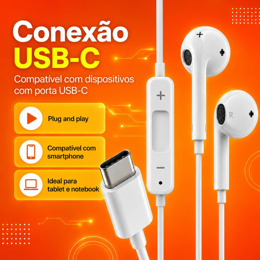 Fone De Ouvido Tipo C iOS 15 Pro Max 16 17 S21 S22 S23 S24 Ultra A55 A72 Note 12 13