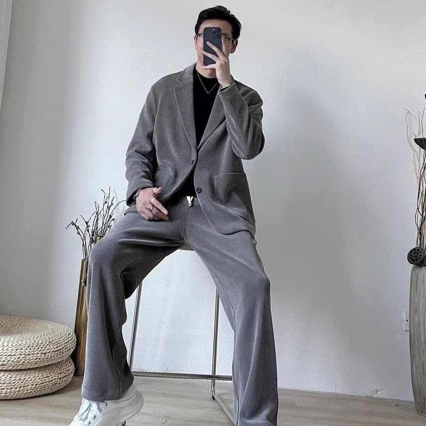 Outono inverno terno de veludo masculino versão coreana novo estilo tendência Casual Retro luz maduro terno jaqueta