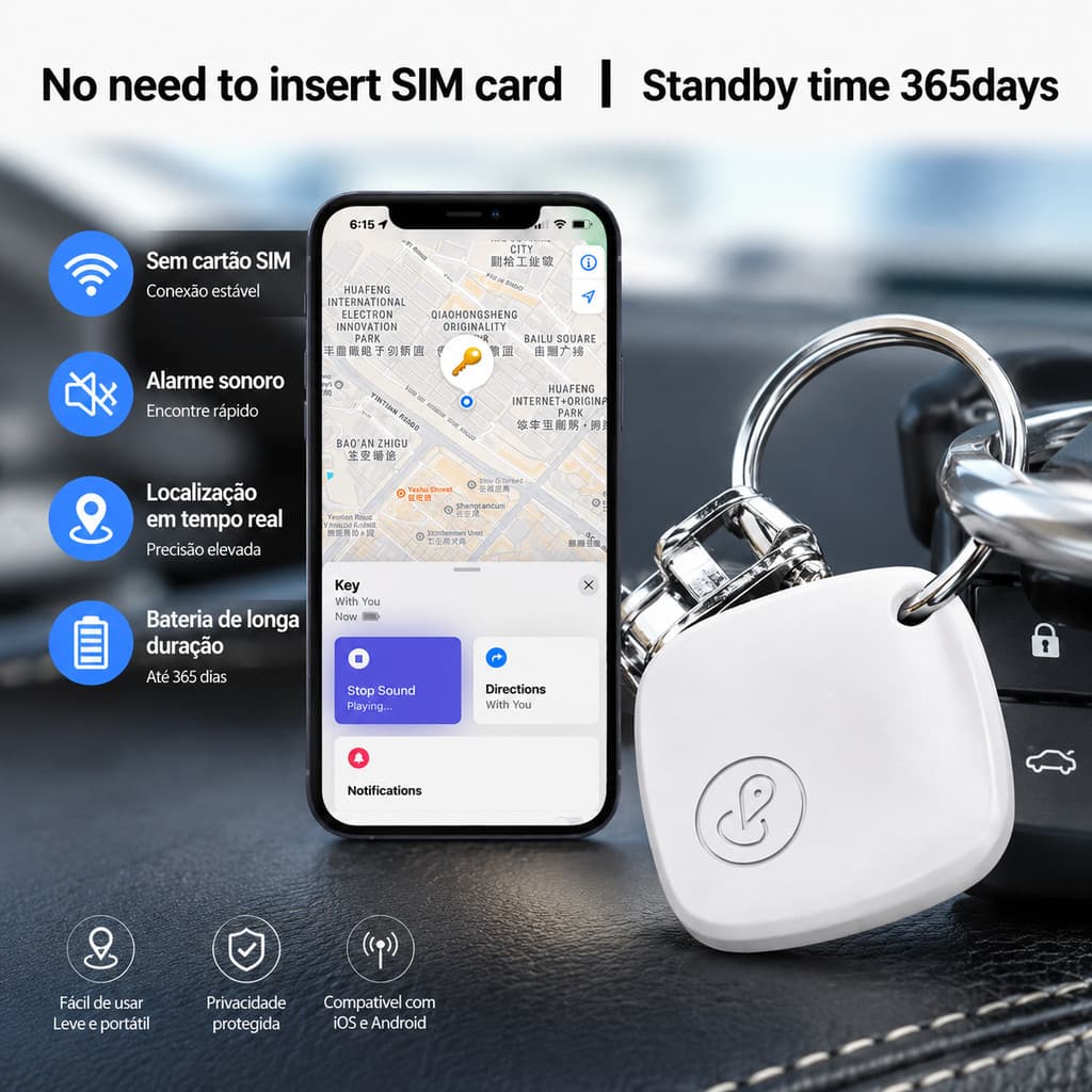 Smart Tag Rastreador Bluetooth GPS Compatível com iPhone e Android Localizador Inteligente
