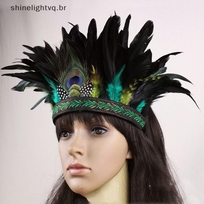[shin] Moda Coroa De Penas Com Alça Decorativa Cocar Indiana Faixa De Cabelo Halloween Cosplay Headwear BR