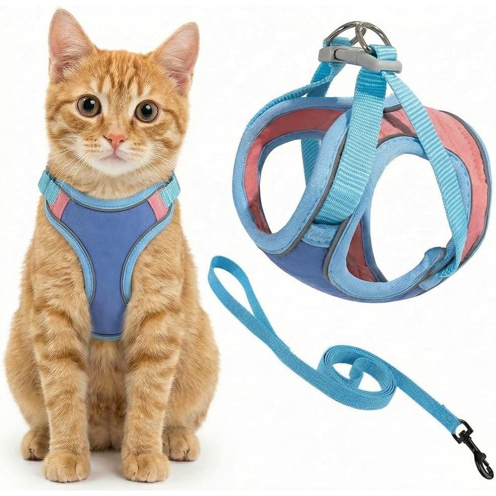 Arnês e Coleira para Gato, Conjunto de Arnês Anti-Fuga para Gato, Arnês Ajustável Passeio para Cães/Gatos Pequenos