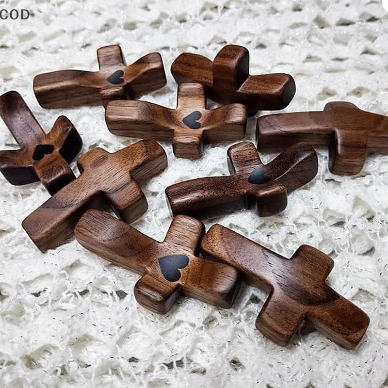 [alc] Crucifixo De Madeira Conforto Segurando Cruz Poeta Tamanho Pequeno Oração Portátil Alívio Do Estresse Incentivo Pr